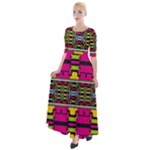 Pink yellow green shapes                                                         Half Sleeves Maxi Dress