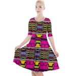 Pink yellow green shapes                                                          Quarter Sleeve A-Line Dress