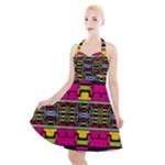 Pink yellow green shapes                                                          Halter Party Swing Dress