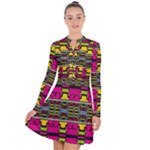 Pink yellow green shapes                                                          Long Sleeve Panel Dress