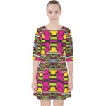 Pink yellow green shapes                                                         Quarter Sleeve Pocket Dress