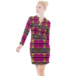 Pink yellow green shapes                                                         Button Long Sleeve Dress