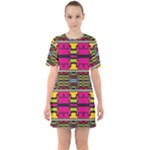 Pink yellow green shapes                                                          Sixties Short Sleeve Mini Dress