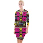 Pink yellow green shapes                                                         Quarter Sleeve Hood Bodycon Dress