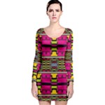 Pink yellow green shapes                                                       Long Sleeve Bodycon Dress