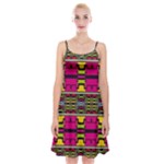 Pink yellow green shapes                                                        Spaghetti Strap Velvet Dress