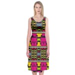 Pink yellow green shapes                                                      Midi Sleeveless Dress