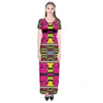 Pink yellow green shapes                                                       Short Sleeve Maxi Dress