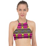 Pink yellow green shapes                                                      Racer Front Bikini Top