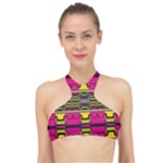 Pink yellow green shapes                                                      High Neck Bikini Top