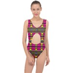 Pink yellow green shapes                                                      Center Cut Out Swimsuit