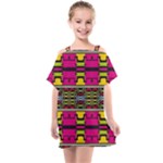 Pink yellow green shapes                                                    Kids  One Piece Chiffon Dress