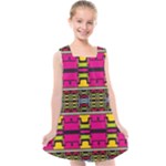 Pink yellow green shapes                                                    Kids  Cross Back Dress