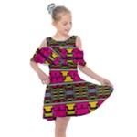 Pink yellow green shapes                                                    Kids  Shoulder Cutout Chiffon Dress