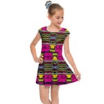 Pink yellow green shapes                                                      Kids Cap Sleeve Dress