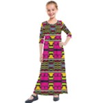 Pink yellow green shapes                                                      Kids  Quarter Sleeve Maxi Dress