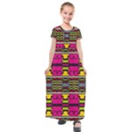 Pink yellow green shapes                                                     Kids  Short Sleeve Maxi Dress