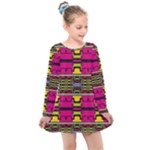 Pink yellow green shapes                                                      Kids  Long Sleeve Dress