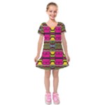 Pink yellow green shapes                                                           Kids  Short Sleeve Velvet Dress