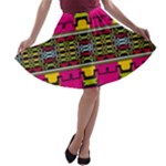 Pink yellow green shapes                                                       A-line Skirt