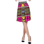 Pink yellow green shapes                                                       A-line Skater Skirt