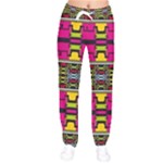 Pink yellow green shapes                                                       Women velvet Drawstring Pants