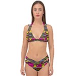 Pink yellow green shapes                                                       Double Strap Halter Bikini Set