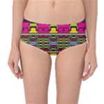 Pink yellow green shapes                                                       Mid-Waist Bikini Bottoms