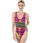 Pink yellow green shapes                                                     High Leg Strappy Swimsuit