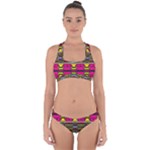 Pink yellow green shapes                                                      Cross Back Hipster Bikini Set