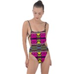 Pink yellow green shapes                                                       Tie Strap One Piece Swimsuit