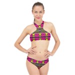 Pink yellow green shapes                                                       High Neck Bikini Set