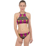 Pink yellow green shapes                                                       Racer Front Bikini Set