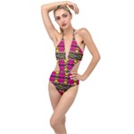 Pink yellow green shapes                                                       Plunging Cut Out Swimsuit