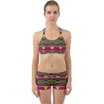 Pink yellow green shapes                                                       Back Web Sports Bra Set