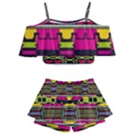 Pink yellow green shapes                                                    Kids  Off Shoulder Skirt Bikini