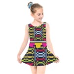 Pink yellow green shapes                                                      Kids  Skater Dress Swimsuit