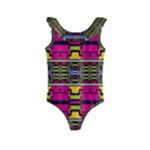 Pink yellow green shapes                                                      Kids  Frill Swimsuit