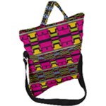 Pink yellow green shapes                                                       Fold Over Handle Tote Bag