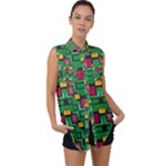 Rectangles on a green background                                                       Sleeveless Chiffon Button Shirt