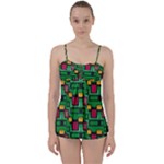 Rectangles on a green background                                                       Babydoll Tankini Set