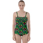 Rectangles on a green background                                                       Twist Front Tankini Set