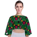 Rectangles on a green background                                                      Tie Back Butterfly Sleeve Chiffon Top