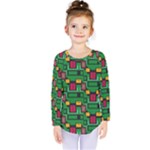 Rectangles on a green background                                                         Kids  Long Sleeve Tee