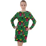 Rectangles on a green background                                                          Long Sleeve Hoodie Dress