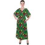 Rectangles on a green background                                                           V-Neck Boho Style Maxi Dress