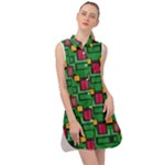 Rectangles on a green background                                                           Sleeveless Shirt Dress