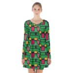 Rectangles on a green background                                                        Long Sleeve Velvet V-neck Dress