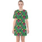 Rectangles on a green background                                                           Sixties Short Sleeve Mini Dress