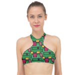 Rectangles on a green background                                                       High Neck Bikini Top